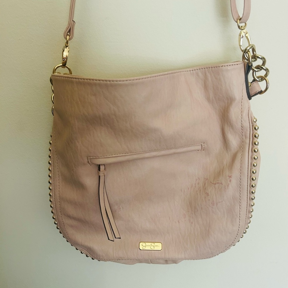 Jessica Simpson Pink and Gold Shoulder Bag with Chain Detail